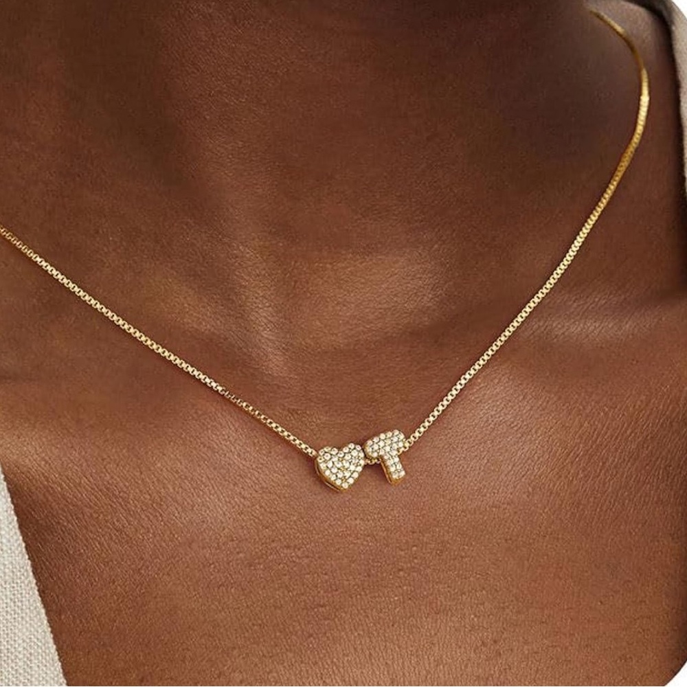 Elegant Gold Heart Charm Initial Letter “T” Necklace
